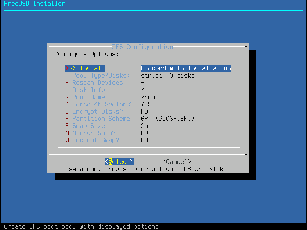 ZFS 配置界面